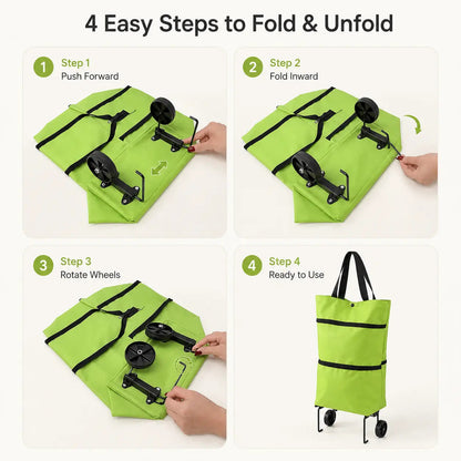 Foldable Shopping Trolley Bag with Wheels, Portable Reusable Grocery Tote, Lightweight Rolling Shopping Cart Bag with Carry Handles