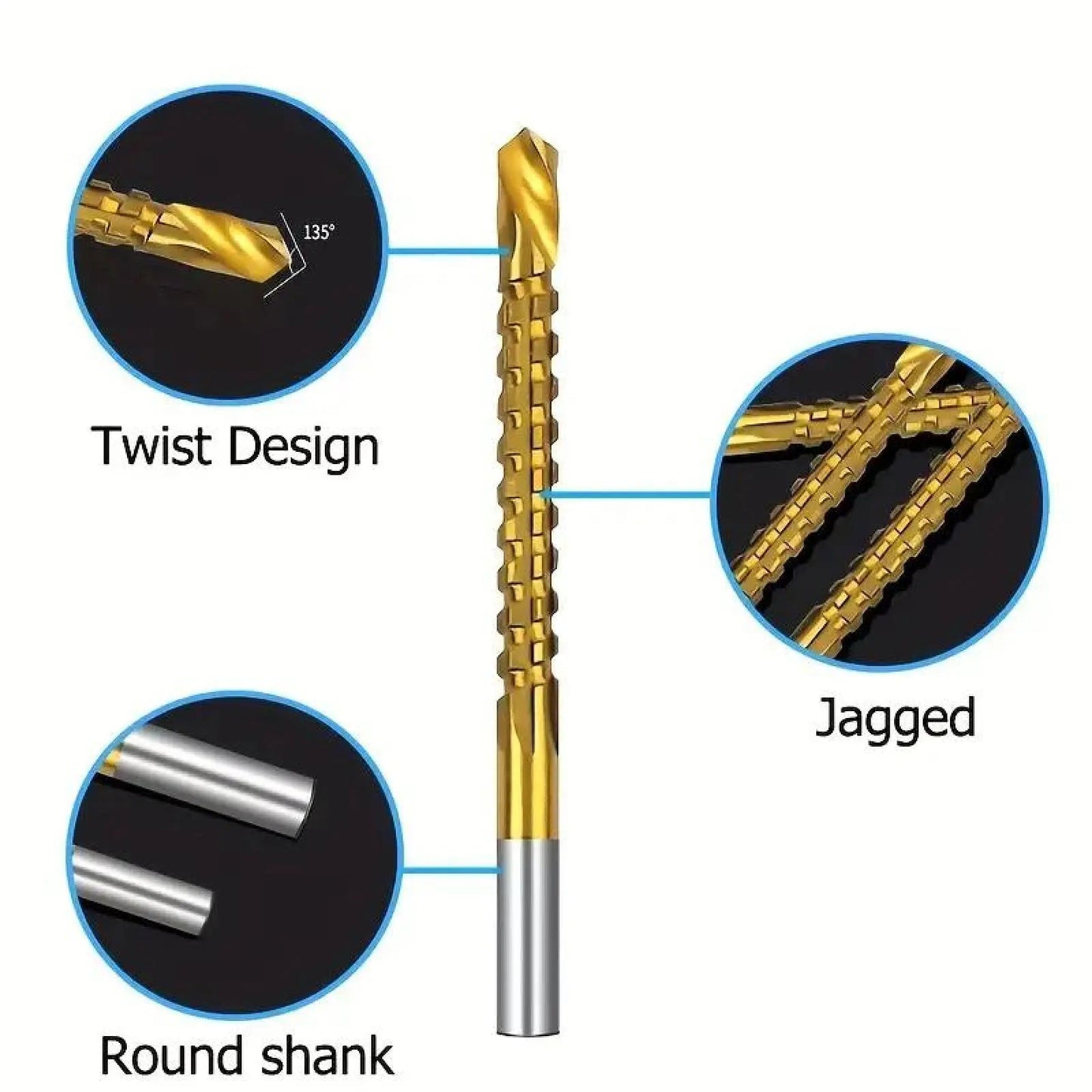 6 Counts Metalworking Ldeal For Drilling,Titanium-Plated High Speed Steel Drill Bits Set