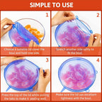 6Pcs Reusable Silicone Stretch Lids for fit bowls, cups, fruits & more.