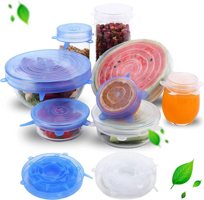 6Pcs Reusable Silicone Stretch Lids for fit bowls, cups, fruits & more.