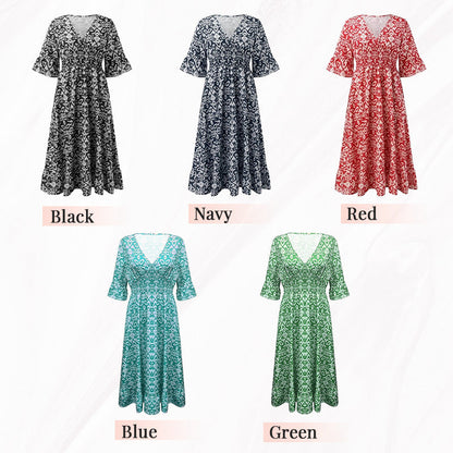 💖LAST DAY SALE 50% OFF💖Bohemian Casual Print V-neck Waist Wrap Long Dress