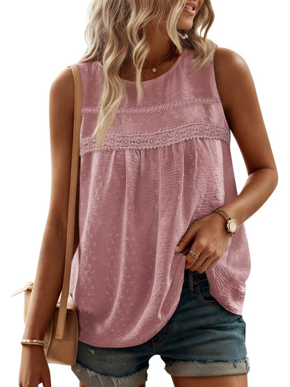 Tank Top for Women Loose Fit Sleeveless Crew Neck Camisole Tops Casual Swiss Dots Summer Cami Shirts Blouse