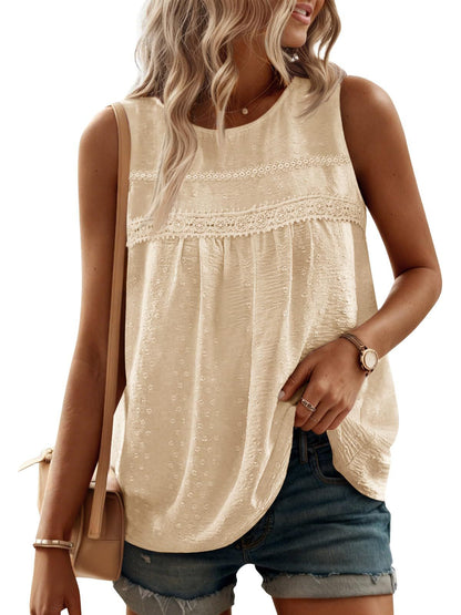 Tank Top for Women Loose Fit Sleeveless Crew Neck Camisole Tops Casual Swiss Dots Summer Cami Shirts Blouse