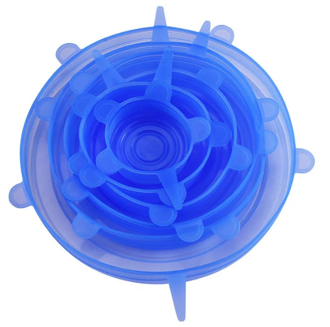 6Pcs Reusable Silicone Stretch Lids for fit bowls, cups, fruits & more.