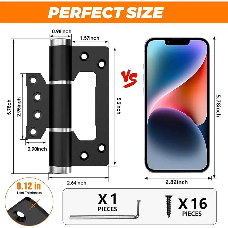 Heavy-Duty Self-Closing Door Hinges, 5-Inch Soft-Close Non-Mortise Hinges, Adjustable Hydraulic Door Hinges, 2-Pack