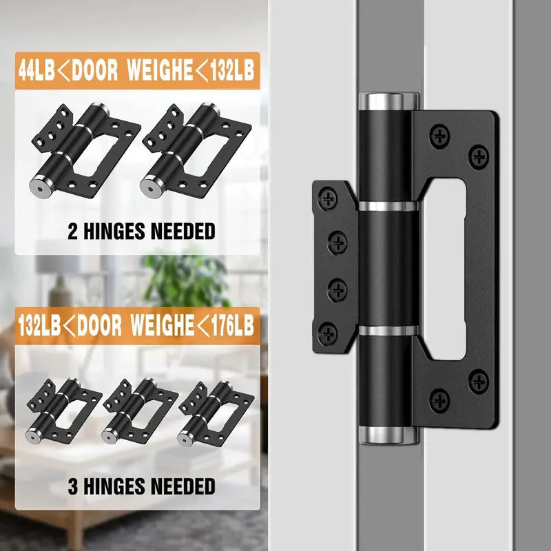Heavy-Duty Self-Closing Door Hinges, 5-Inch Soft-Close Non-Mortise Hinges, Adjustable Hydraulic Door Hinges, 2-Pack