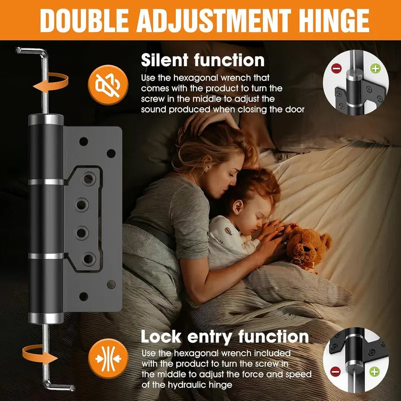 Heavy-Duty Self-Closing Door Hinges, 5-Inch Soft-Close Non-Mortise Hinges, Adjustable Hydraulic Door Hinges, 2-Pack