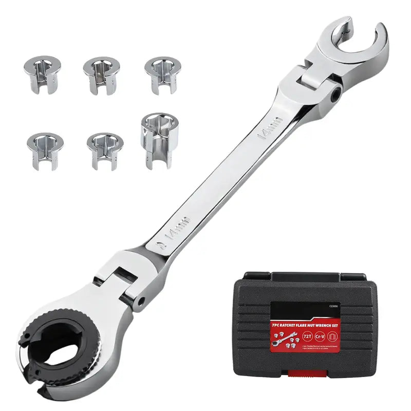 7 Sizes in One Compact Ratcheting Flare Nut Wrench Kit