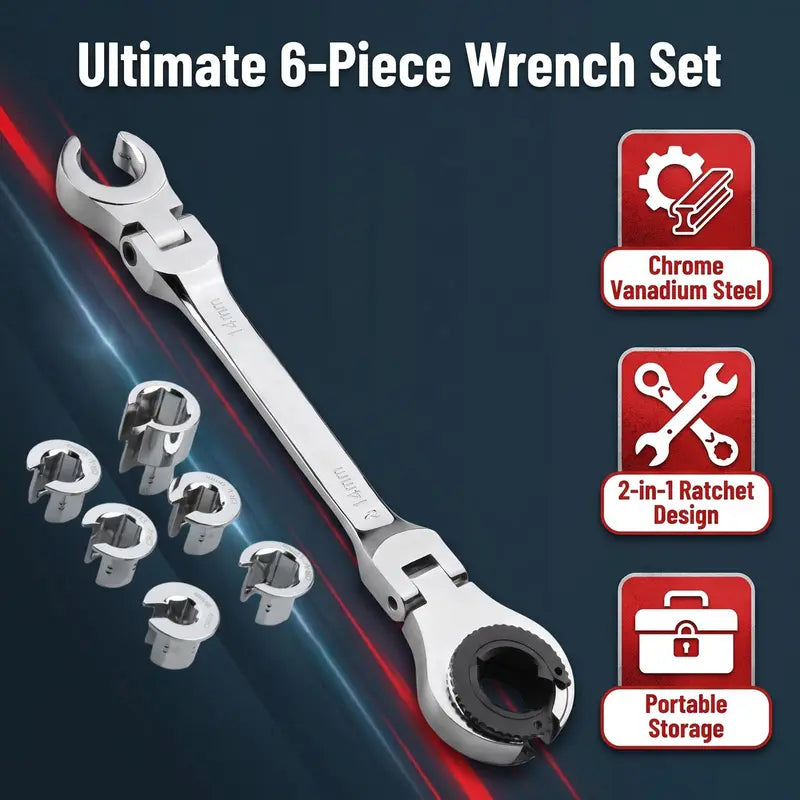 7 Sizes in One Compact Ratcheting Flare Nut Wrench Kit
