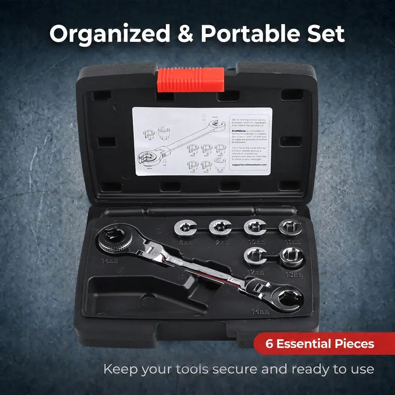 7 Sizes in One Compact Ratcheting Flare Nut Wrench Kit
