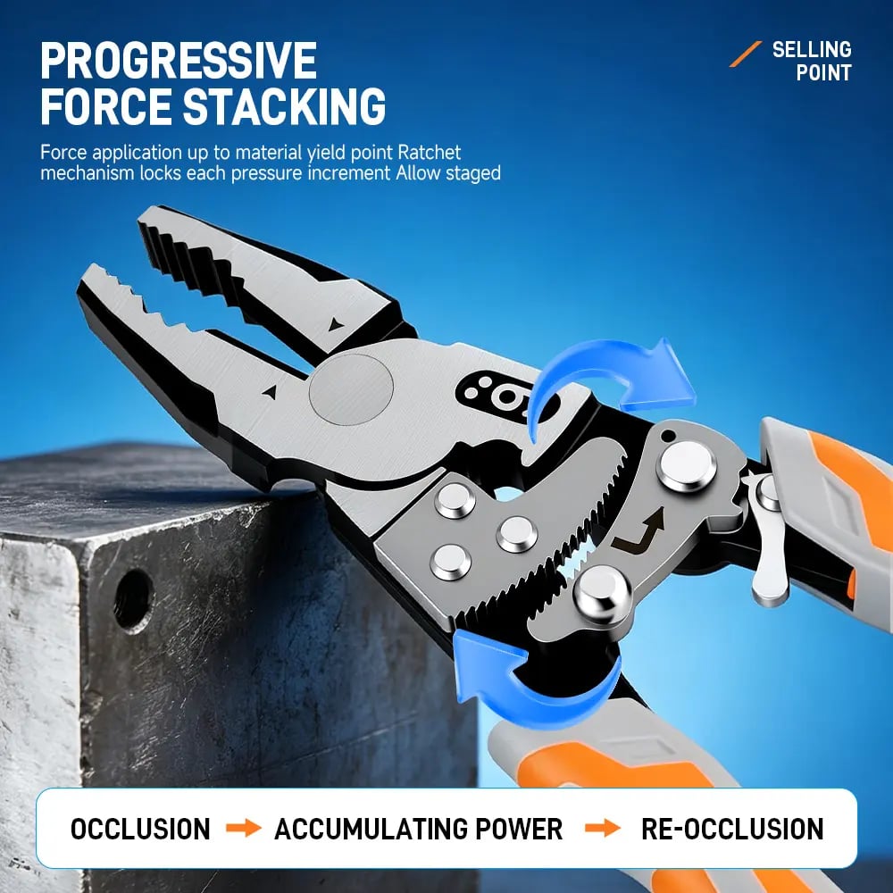 Close-up diagram of the progressive ratchet locking mechanism